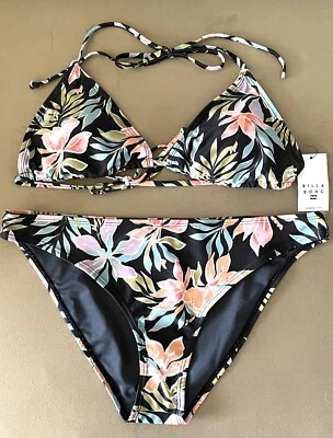 NUEVO CON ETIQUETAS BILLABONG BEACH BABE TRI BIKINI CONJUNTO NEGRO FLORAL SUPERIOR E INFERIOR TALLA GRANDE Foto 1 de 4