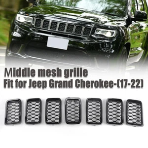 For 2017-2021 Jeep Grand Cherokee Upper GLOSS BLACK Texture Grille Inserts - Picture 1 of 10