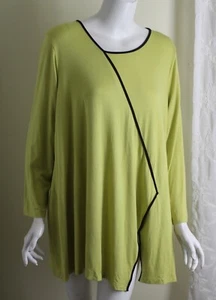 COMFY USA Sz 1X Yellow Green Black Jersey Knit Blouse Modernist Tunic Shirt Top - Picture 1 of 5