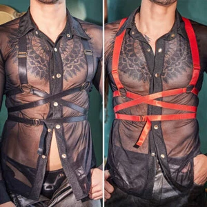 2PCS Men Shiny Glossy Stretch Chest Strap Shaper Body Harness Gay Suspender Belt - Picture 1 of 14