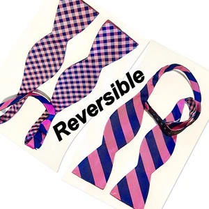 Unisex Reversible Bow Tie - Pink / Black with Adjustable Strap - Picture 1 of 11