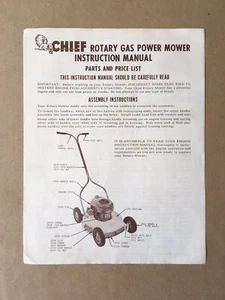 Vintage CHIEF ROTARY GAS POWER MOWER INSTRUCTION MANUAL PARTS & PRICE LIST, 4pgs - Picture 1 of 5