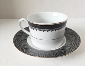 Ralph Lauren Hastings Ebony Cup and Saucer Art Deco Black White & Silver China - Picture 1 of 6