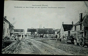 46651 AK Juvincourt Aisne Straßenbild vor dem Kriege mit französischen Gespann - Bild 1 von 2