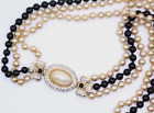 Exceptional French Couture Retro 3 Strand Black Champagne Faux Pearl Necklace