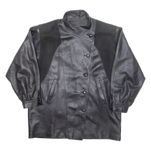 Womens Overcoat Coat Black Leather XL - Picture 1 of 6