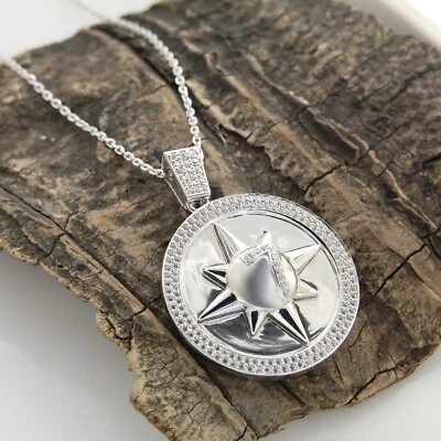 Мужской кулон хип-хоп с имитацией бриллианта круглой огранки 1,25 карата 7 перцентров серебро 925 пробы - Изображение 1 из 4