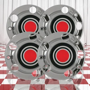 Set of 4 Chrome Silver w/Black and Red Closed Center Caps for 1990-95 Ford F-150 - Picture 1 of 3