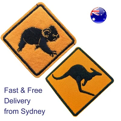 kangaroo koala Road sign iron on patch Oz roo australia bear embroidery patches - image 1 of 3