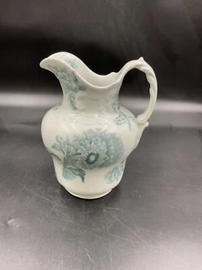 Vintage Buffalo Pottery Blue Chrysanthemum Flowers Water Pitcher USA Circa 1900s - Picture 1 of 12