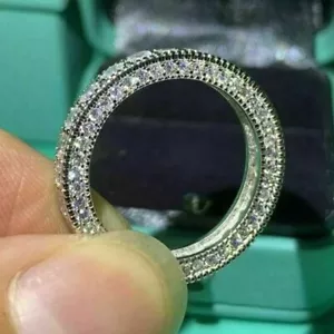 2 Ct Round Cut Moissanite Full Eternity Wedding Band Ring 14K White Gold Plated - Picture 1 of 12