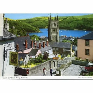 John Hinde Original Postcard 'Church and Town, Fowey, Cornwall' - Bild 1 von 2