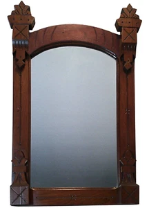 EAST LAKE LATE 19TH C AMERICAN VICTORIAN ANTIQUE SHALLOW CRVD WALNUT WALL MIRROR - Picture 1 of 15