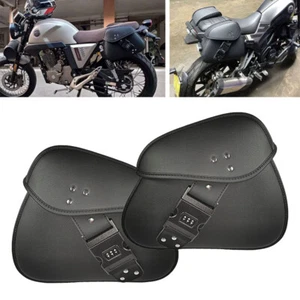2PCS Motorcycle ATV Pannier Saddlebag Luggage Saddle Bags Waterproof PU Leather - Picture 1 of 12
