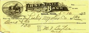 FIRST STATE BANK MASON TEXAS 1932 VIEH VIGNETTE PFERD LARIET LESLIE MOTOR - Bild 1 von 1