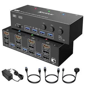 KVM Switch 3 Computer 3 Monitore, KCEVE HDMI + DisplayPort USB 3.0 KVM Umschalte - Bild 1 von 3