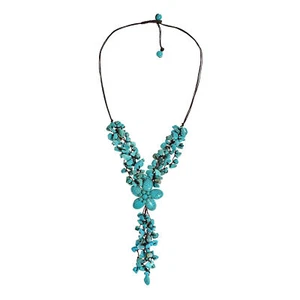 Adorable collar de lluvia con racimo de flores de piedra turquesa - Imagen 1 de 3
