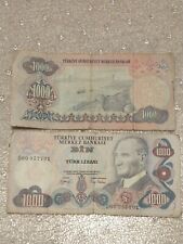 2x Turkey 1000 Lira 1970 P191 Old Vintage Banknotes Ataturk Mustafa Bosphorus L