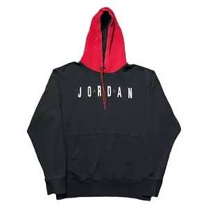Air Jordan Hoodie Mens Small Black Red Jumpman Spellout Logo Pullover Sweatshirt - Picture 1 of 8