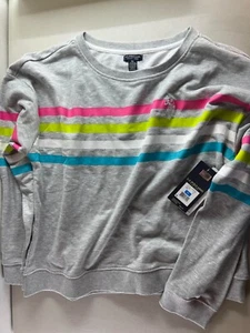 US Polo Assn Women's Grey Striped Sweatshirt - New with Tags (Slight Mark) - Picture 1 of 14