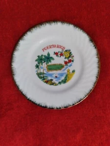 VINTAGE 7" PUERTO RICO GOLD TRIMMED SOUVENIR PLATE - Foto 1 di 5