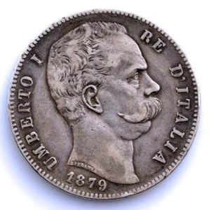 SC. Italia-Umberto I. 5 Liras 1879 R. Roma. Plata 24,7 g. ESCASA - Picture 1 of 2