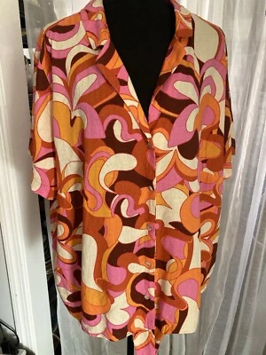 Camisa para mujer Ava&Viv colorida geométrica con botones frontal con corbata talla 2X nueva con etiquetas Foto 1 de 4