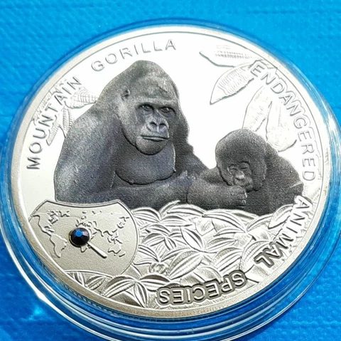 Zambia 1000 kwacha 2014 UNC Mountain Gorilla Monkey Silver Plated Colorized Coin Cover