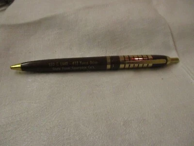 1940's Unipeco Yonkers brown & gold Ballpoint Pen Advertising Lake State Farm - Image 1 of 3