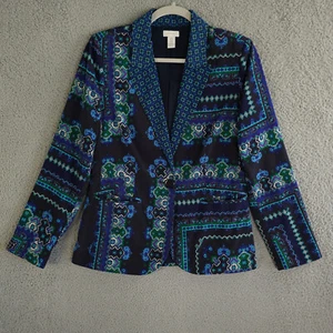 Chicos Veronica Blazer Womens 0 US Small 4 Blue Mixed Print 3/4 Sleeve Lined - Picture 1 of 11
