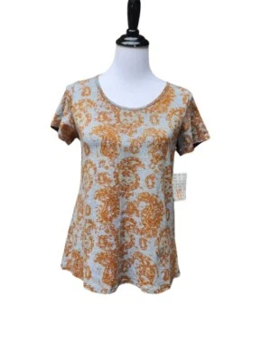 Camiseta Clásica Manga Corta Lularoe TALLA XS NUEVA CON ETIQUETAS Estampado Paisley Gris Naranja Foto 1 de 4