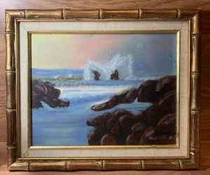 PINTURA AL ÓLEO ORIGINAL DE COLECCIÓN PAISAJE MARINO OLAS OCEÁNICAS FIRMADA, ENMARCADA - Imagen 1 de 7