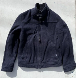 Men's Abercrombie & Fitch Jacket Navy Blue Solid Full-Zip M Quilt Wool Coat Pea - Picture 1 of 13