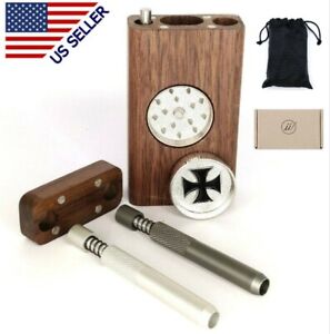 Wood Dugout with Grinder 2 Self Cleaning One Hitter Metal Bat Pipe +Cleaning Rod