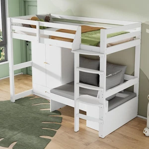 Hochbett Kinderbett 90X200 Cm, Mit Leiter, Kleiderschrank, Sofa Mit Stauraum Und - Bild 1 von 9