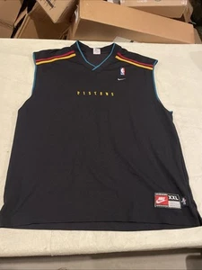 AUTHENTIC Nike Teal Horse Practice JERSEY Men Xxl DETROIT PISTONS Black 90s Sewn - Picture 1 of 8