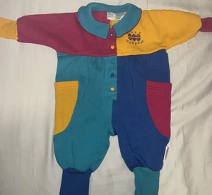 VTG 90’s Primary Colors Baby One Piece Striped Outfit 6-9 Months - Picture 1 of 7
