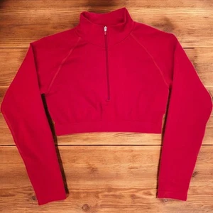 Youngla Crop Top Womens Size M Quarter Zip Red Core Hourglass W543 Gym Sold Out - Picture 1 of 9