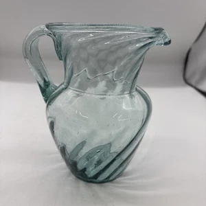 Vintage blau mundgeblasen Swirl Glas 6,5"h Krug mit Blasen - Bild 1 von 11