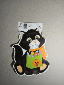 Eureka Vintage Halloween Cute Black Kitty Cat Treat Bag Paper Window Decoration - Picture 1 of 1