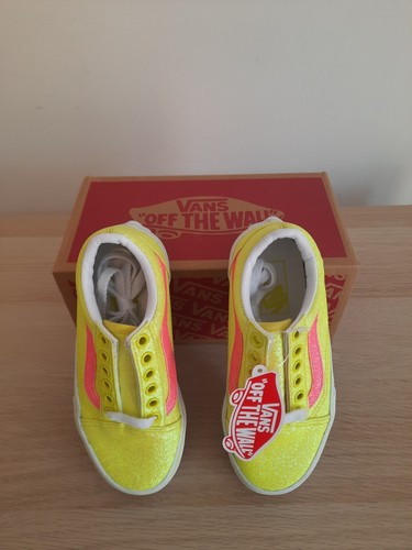 Scarpe Bambina Giallo Neon Glitter VANS Taglia 11 Junior NUOVISSIME CON ETICHETTE
