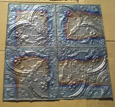 Venda RARA 4' x 4' Antiga Telha de Estanho Teto Medalhão Tochas Flor Arco Gótico - Imagem 1 de 4