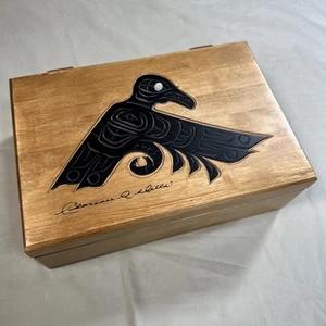 Wood Haida West Coast Indian Box Clarence A. Wells Black Eagle Wood Box - Picture 1 of 8