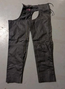 BLACK BRANDMotorcycle Clothing Large Leather Chaps - Picture 1 of 7