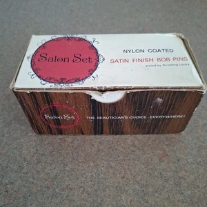 Salon Set Box Vtg Hair Box Satin Finish Bob Pins USA Nylon Coated 1/2 Full - Picture 1 of 6