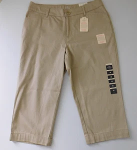 Pantalones capri de cadera y muslo St Johns Bay de ajuste fácil talla 12 caqui tiro medio NUEVO - Imagen 1 de 11