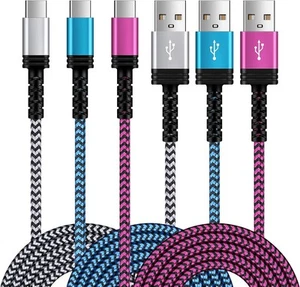 USB C Charger Cable 6FT/3Pack for iPhone 16e/16/16 Pro/16 White,Blue,Rose Red - Picture 1 of 7