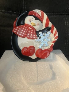 Fitz And Floyd Cool Christmas Penguin & Snowflake Canape Plate NIB - Picture 1 of 3
