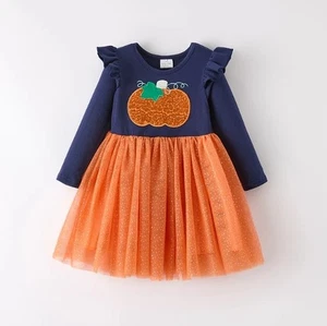 NEW Boutique Pumpkin Girls Long Sleeve Tutu Dress - Picture 1 of 10