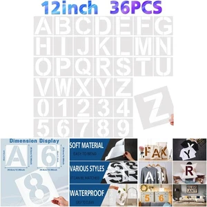 36 stencil per numeri di lettere durevoli, set premium da 12 pollici - plastica resistente - Foto 1 di 8